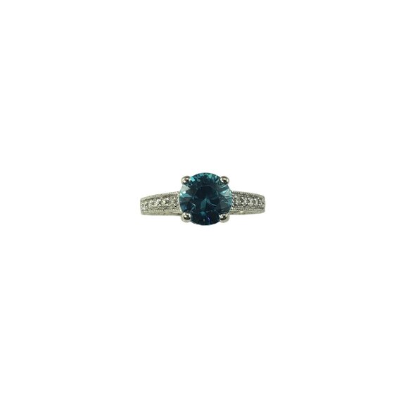 14K White Gold Blue Zircon and Diamond Ring Size 8 #19495 - Picture 1 of 10